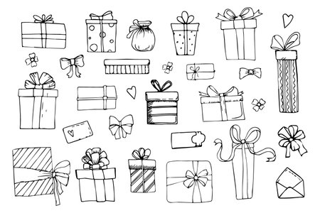 Vector set of various gift boxes. easy to edit. Flat design.のイラスト素材