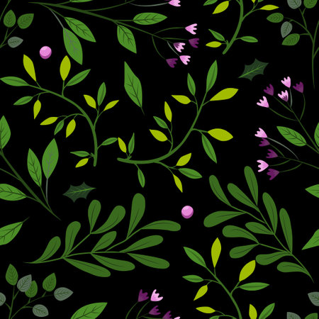 Seamless pattern background vector illustration of branches with leaves berries for decorationのイラスト素材