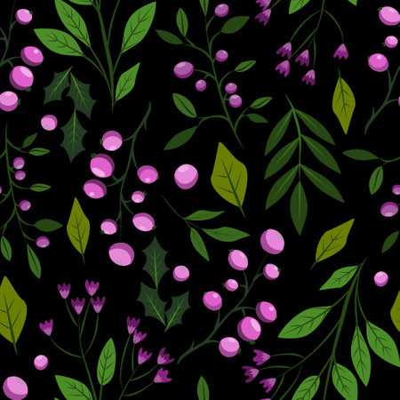 Seamless pattern background vector illustration of branches with leaves berries for decorationのイラスト素材