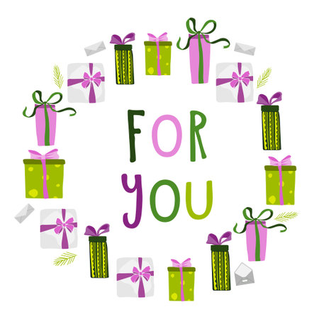 postcard, vector flower decoration design Cute envelope with flowers, plants inside and the inscription for you . A bouquet of spring flowers. Flat vector illustration of a love letter. Romantic Valentine s Day background, banner design conceptのイラスト素材