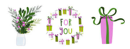 holidays gifts text frame, name, christmas, birthday. Vector illustrationのイラスト素材