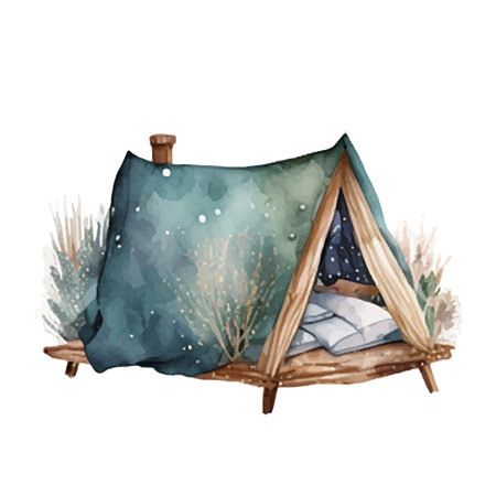 Watercolor vector illustration of a simple wooden house, rustic old one on a white backgroundのイラスト素材