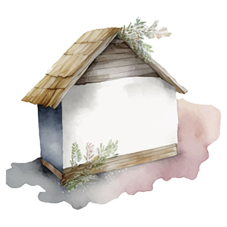 Watercolor vector illustration of a simple wooden house, rustic old one on a white backgroundのイラスト素材