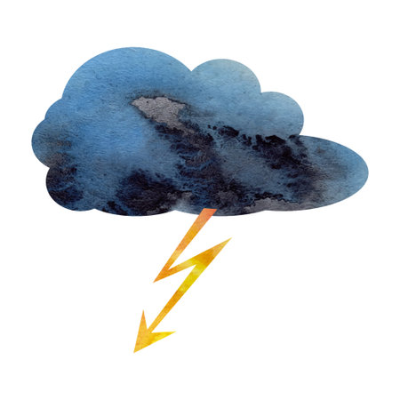 a cloud with lightning strikes or thunderclaps. Cute weather icon with thunderstorm Color avkarelle vector illustration isolated on white backgroundのイラスト素材