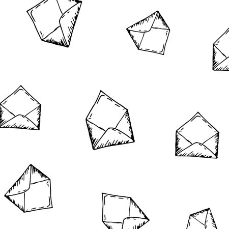 Vector seamless pattern with thin line icons of letter and decorative stars. Simple texture design for website.のイラスト素材