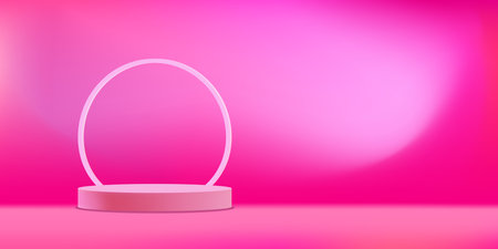 Background vector gradient pink with a podium and a minimal one-time scene on the wall, minimal abstract background abstract geometric shape pink barbie. The stage for the award ceremony on the website is in a modern style.のイラスト素材
