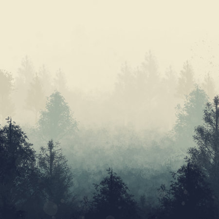 Foggy landscape with forest and individual trees. the format for the picture. landscape in the...