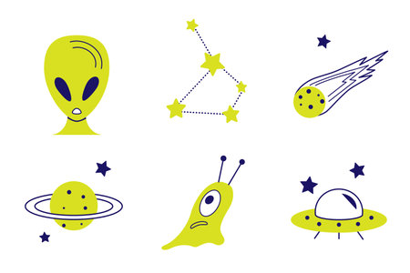 illustration design of a flat UFO icon, a simple vector symbol of an alien ship, alien, space.のイラスト素材