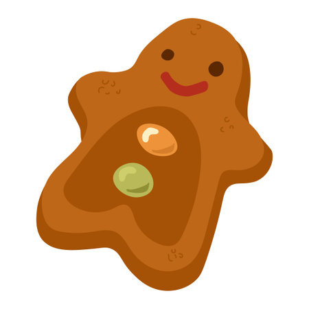 Festive cookies gingerbread man . Cookies in the shape of a man with colored glaze. Happy New Year decoration. Merry Christmas. Celebrating New Year and Christmas. Vector illustration in a flat styleのイラスト素材