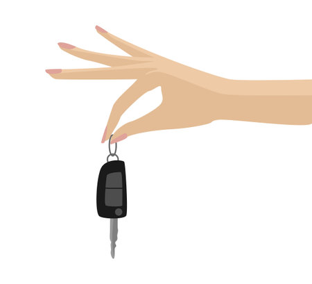 the car key is held by a woman s hand, an elegant one stretches outのイラスト素材