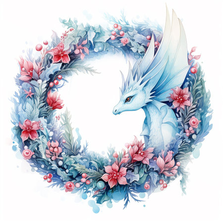 round wreath with a dragonの素材