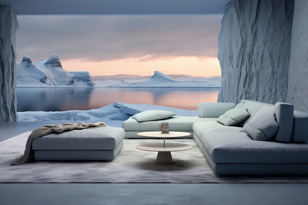 Cold. bright room, minimalism. Interior. Background image with space for text. the concept of winter.の素材