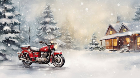 On a motorcycle motocross Santa Claus welcomesの素材