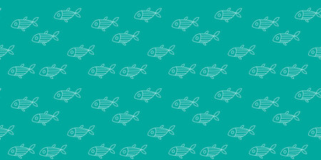 Seamless Pattern of Stylized White Fish on a Teal Background for Textile Designのイラスト素材
