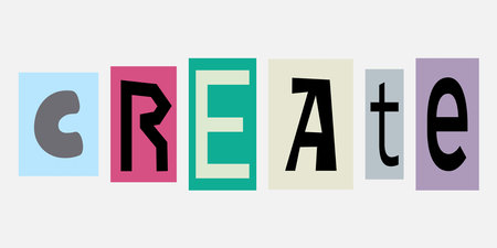 WebCreative letters arranged to spell create in various colors and styles on a light backgroundのイラスト素材
