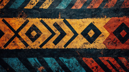 Abstract geometric patterns with bold colors and textures conveying dynamic movement and energyの素材