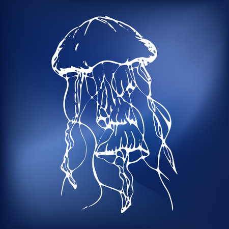 Artistic depiction of a jellyfish in blue tones creating a serene underwater vibeのイラスト素材