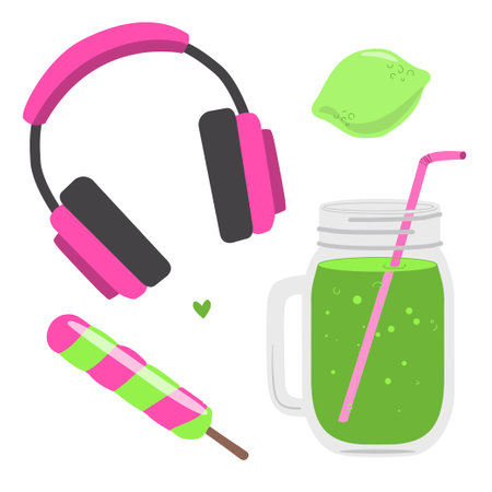 Sipping a drink with tunes and snacksのイラスト素材