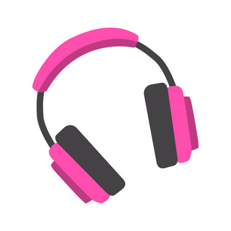 Bright pink headphones with a black design shownのイラスト素材