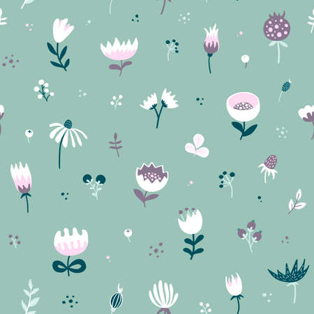 Seamless hand drawn cute floral pattern.Vector textureのイラスト素材
