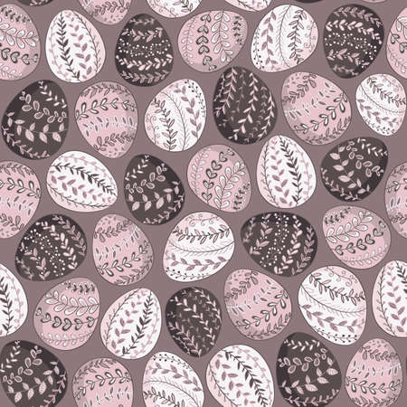 Seamless pattern with ornamental eggs.Vector hand-drawn textureのイラスト素材