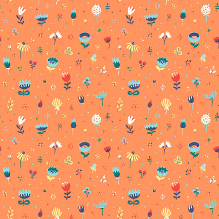 Seamless hand-painted pattern with wildflowers.Vector textureのイラスト素材