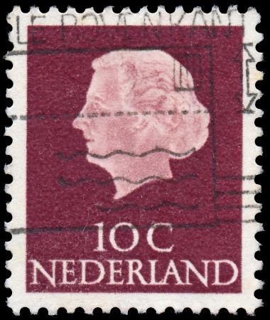 NETHERLANDS - CIRCA 1953  A stamp printed in Netherlands shows portrait of Queen Juliana  1909-2004  was the Queen regnant of the Kingdom of the Netherlands, circa 1953 のeditorial素材