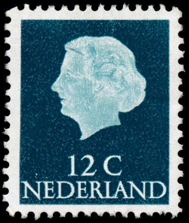 NETHERLANDS - CIRCA 1953  A stamp printed in Netherlands shows portrait of Queen Juliana  1909-2004  was the Queen regnant of the Kingdom of the Netherlands, circa 1953 のeditorial素材