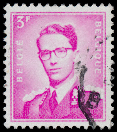BELGIUM - CIRCA 1958: A stamp printed in Belgium, shows Baudouin I of Belgium, circa 1958 のeditorial素材