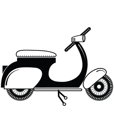 Vintage scooter type 2 in black and white on white backgroundのイラスト素材