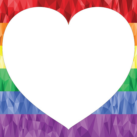 Gay and lesbian people rainbow sign in low poly art heart shape in white on rainbow backgroundのイラスト素材