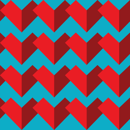 Geometric abstract seamless pattern with two  shades of red color heart elements on blue background  in mosaic tile styleのイラスト素材