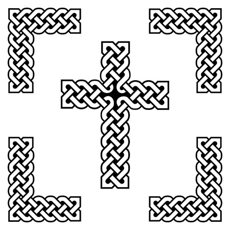 Celtic style endless   knot  cross symbols in white and black, with black filling between knots.のイラスト素材