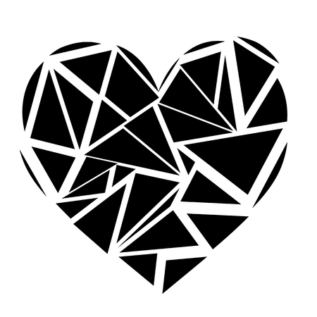 Monochrome Geometric mosaic broken heart shape in black and whiteのイラスト素材