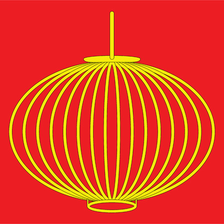 Chinese style lantern in yellow with black stroke on red background graphic symbolizing oriental celebrations and  holidaysのイラスト素材