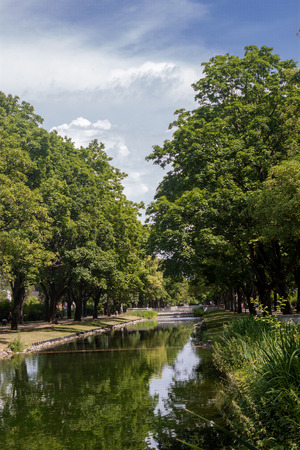 Beautiful Clarenbach canal in the district Lindenthal, it is part of the Lindenthal canal, Cologne, Germanyの写真素材