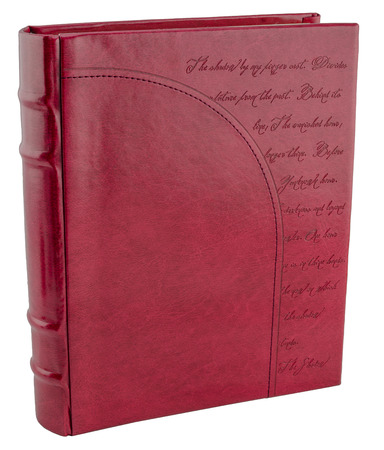 Red leather photo album or book on wite isolated backroundの写真素材