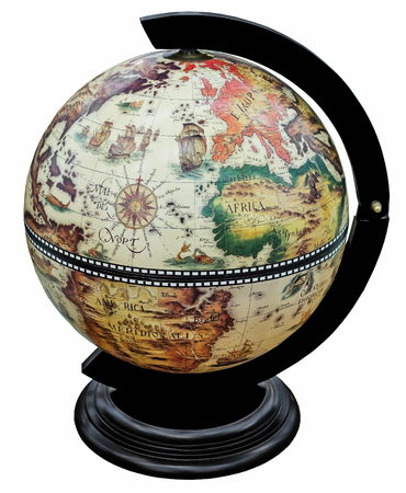 Antique vintage world globe isolated on white backgroundの写真素材
