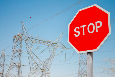 power station and sign stop. high voltage stop