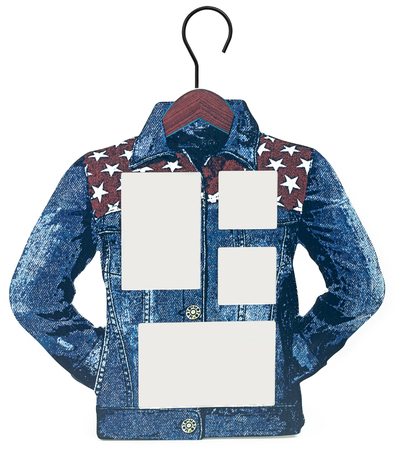 Unusual photo frame as a cowboy's denim shirt on a hangerの写真素材