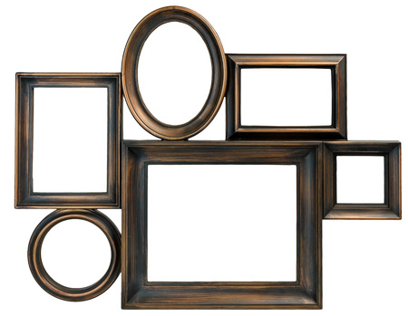 Brown wooden photo frame with empty spaceの写真素材