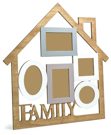 Photo Frame House consists of five frames and the text Family.の写真素材