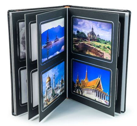 Opened book with Opened book with colored pages on a white backgroundの写真素材