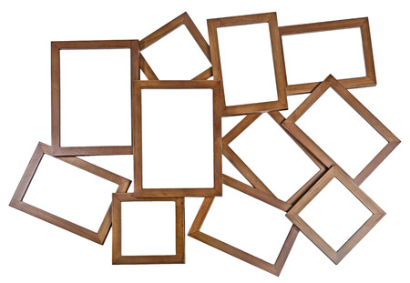 Brown wooden photo frame with empty spaceの写真素材