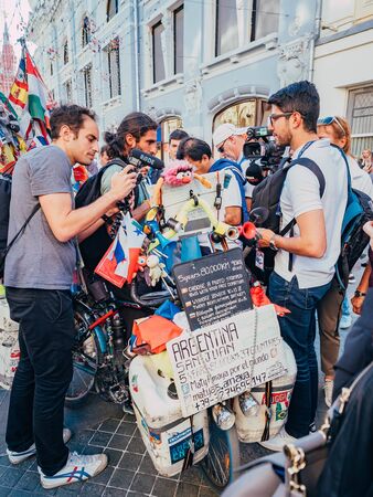 Traveler around the world Matthias Amaya arrived in Moscow during the football championship to support the national team of Argentina.のeditorial素材
