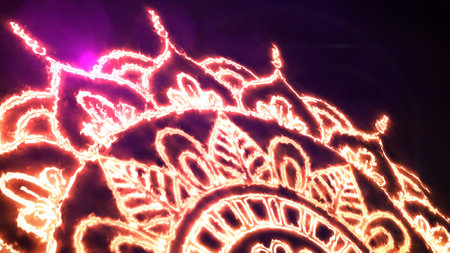 abstraction. Burning Shambhala symbol on a purple background. fire symbolism.