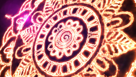 abstraction. Burning Shambhala symbol on a purple background. fire symbolism.