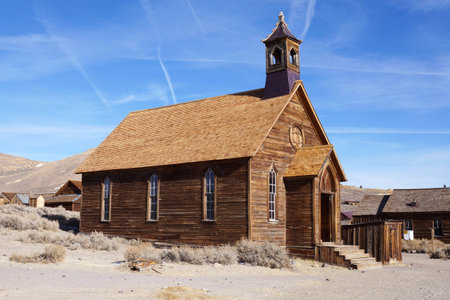 Old wooden church in ghost town, Californiaのeditorial素材