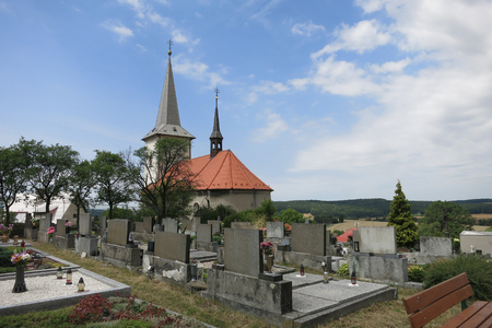 Bilavsko, Czech Republic - July 22 2017: Saint Bartholomew Church and cemeteryのeditorial素材