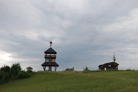 Hostynske Hills, Czech Republic - July 24 2017: Wooden Observation Tower Maruska and meteorological station in Hostynske Hillsのeditorial素材
